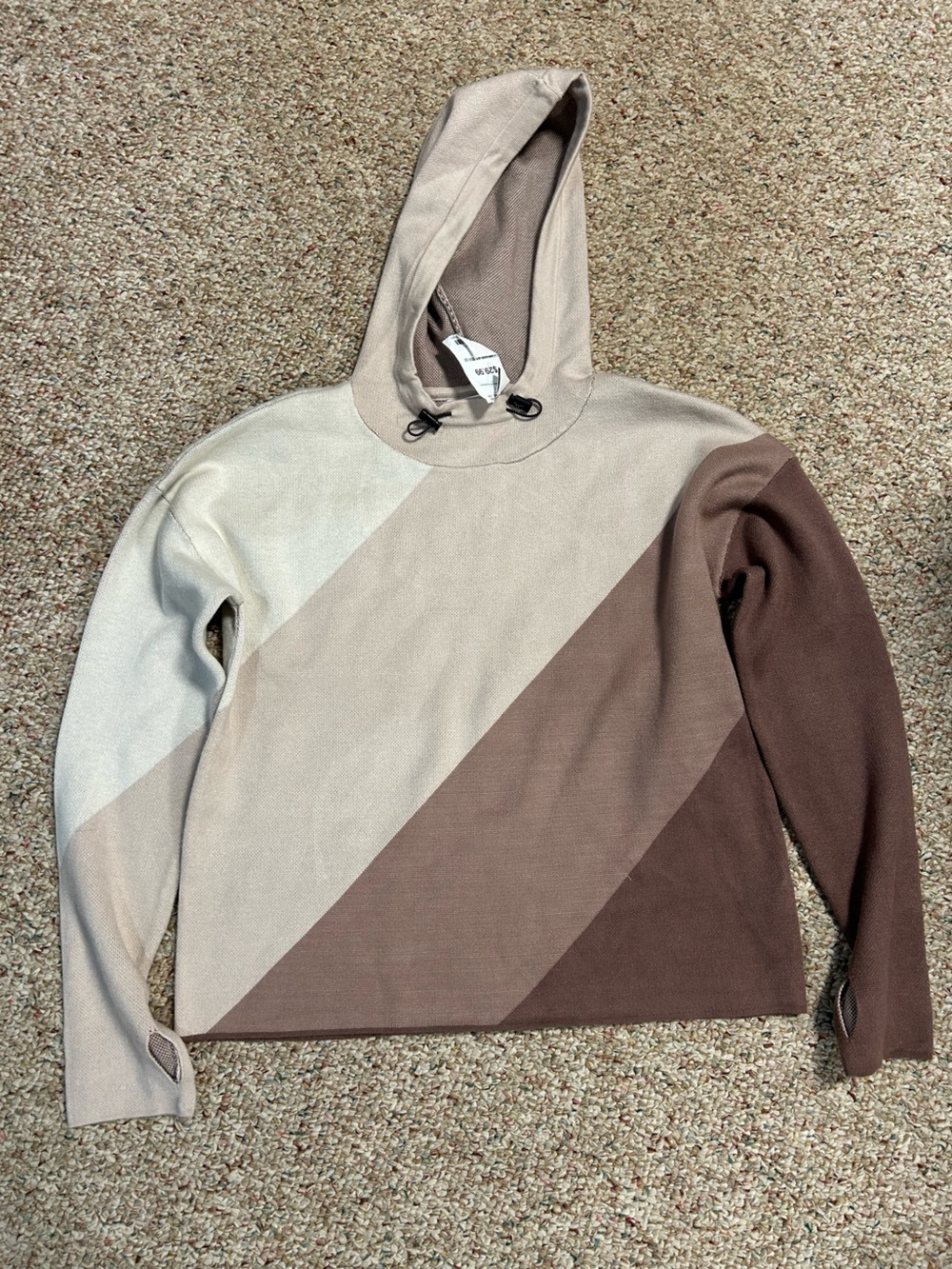 Sky Men's Colorblock Hooded Turtleneck Sweater - Brown/Tan/Cream